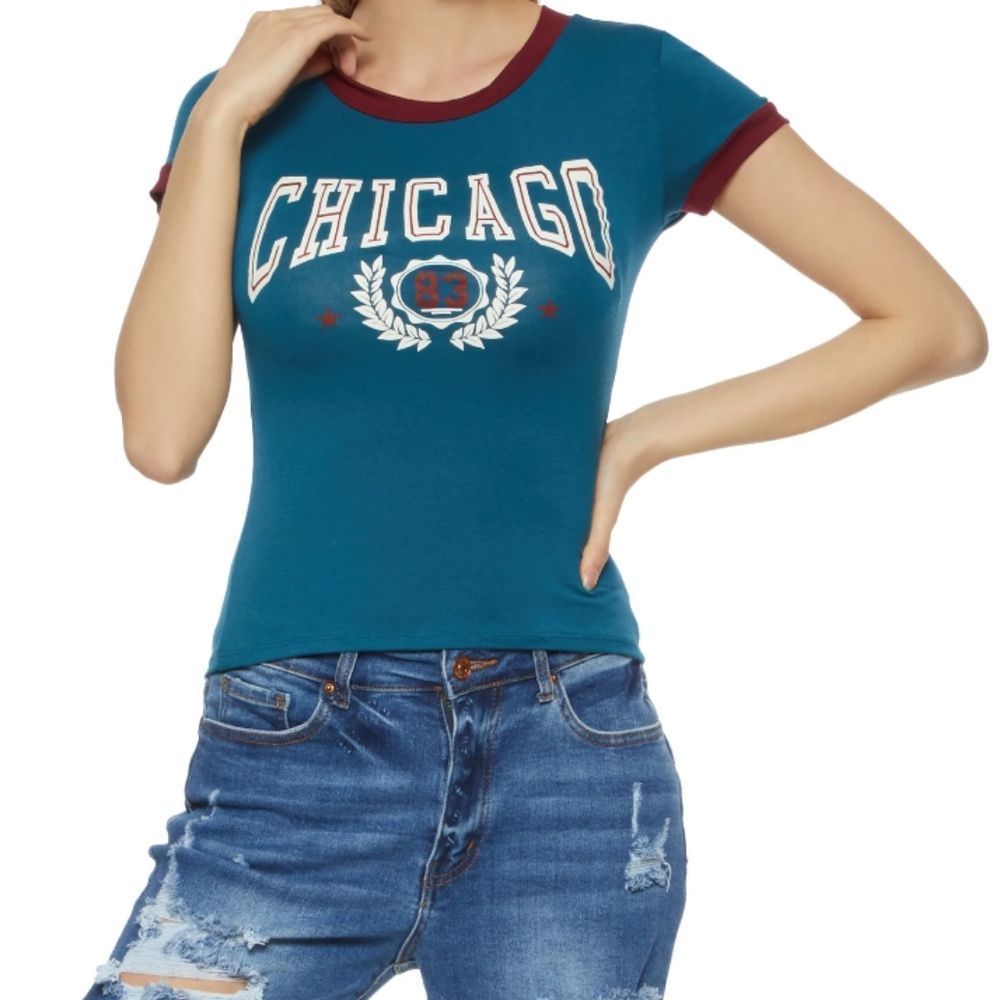 Miroh Chicago 83 Graphic Ringer Short Sleeve Shirt In A Women's Size 1XL
